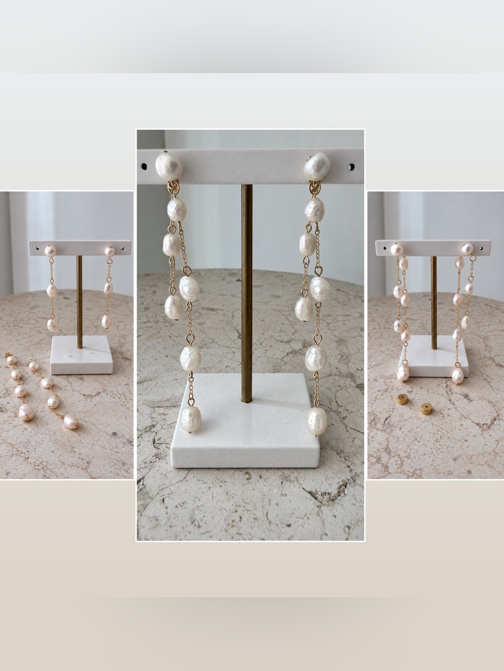 Camilla Coelho 3 in 1 Freshwater White Pearl Double Drop Earrings 3.5" long